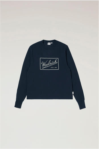 Long-Sleeved T-shirt in Pure Cotton with Printed Logo Blue photo 1 | Woolrich