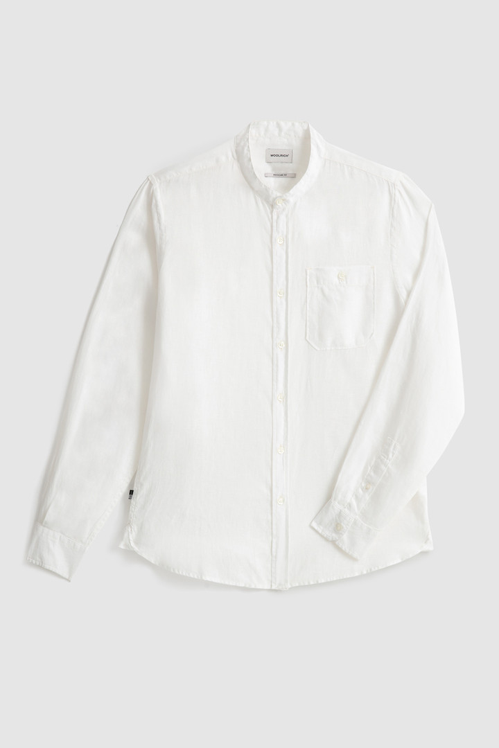 Linen band collar shirt