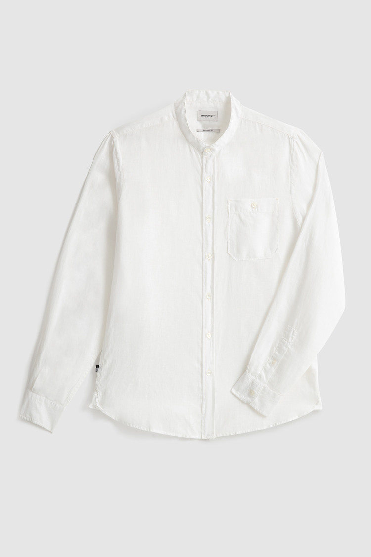 Linen band collar shirt