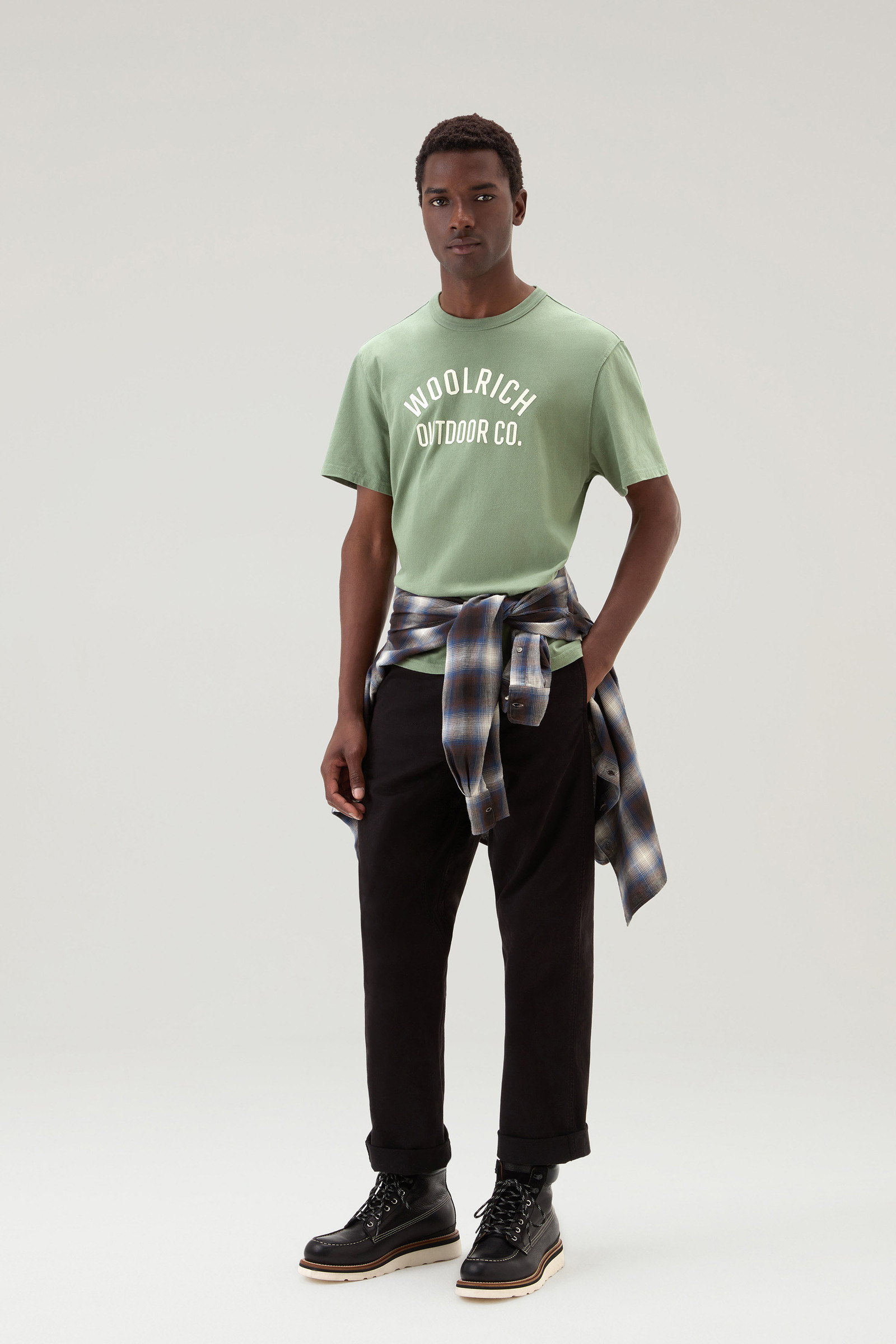 Men's T-Shirt in Pure Cotton with Text Green | Woolrich USA