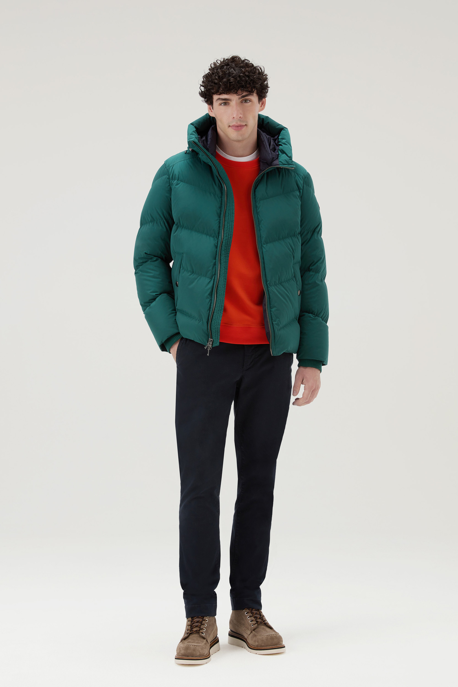 Men's Premium Down Jacket in Stretch Nylon Green | Woolrich USA