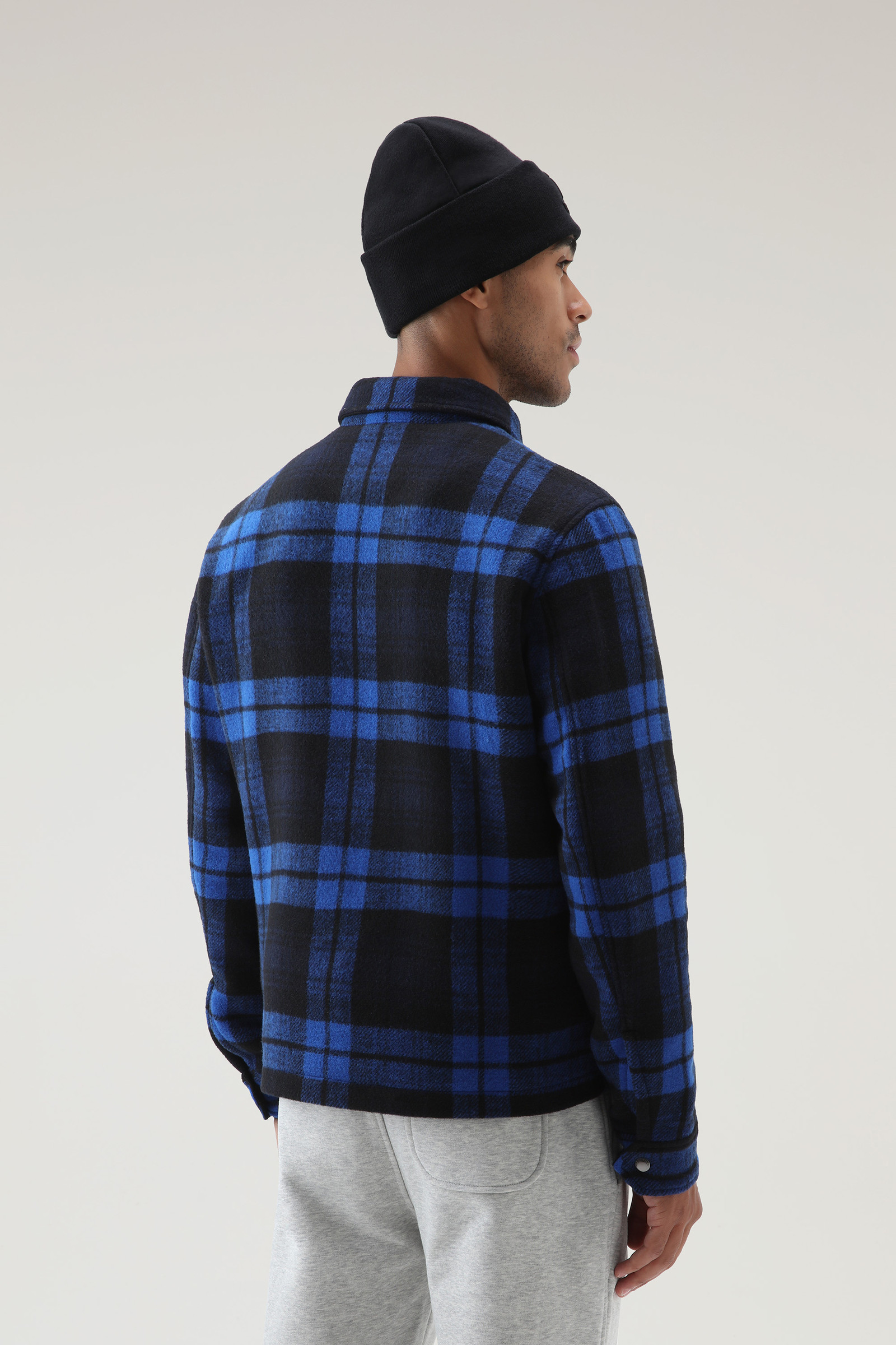 Wool Blend Zip-front Timber Plaid Flannel Overshirt - Men - Blue