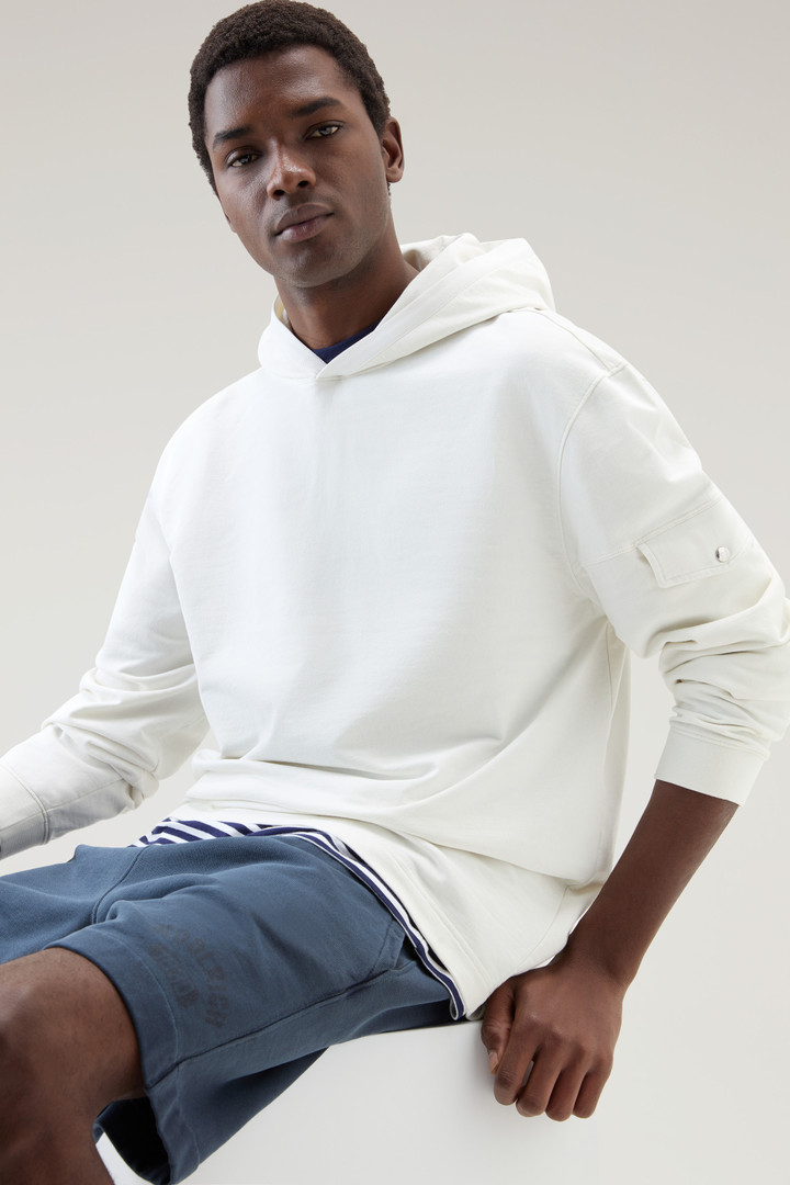 Sweatshirt aus reiner Baumwolle mit Kapuze und Tasche Weiß photo 4 | Woolrich