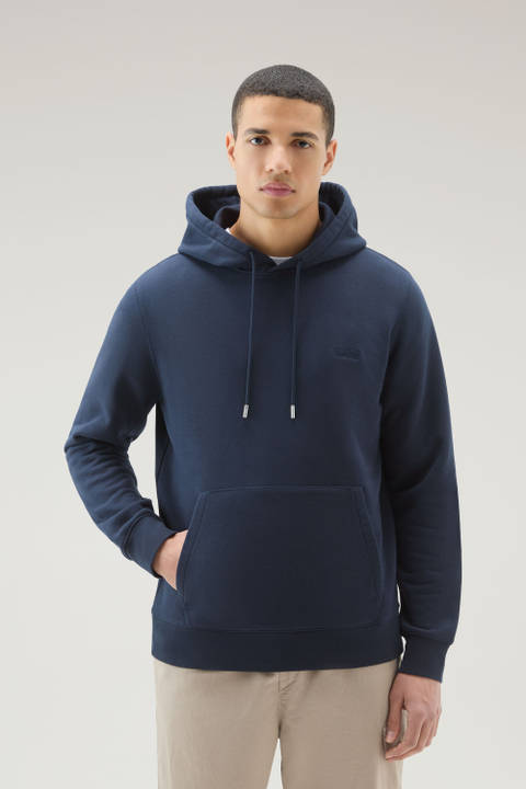 Hoodie in Cotton Fleece with Embroidered Logo Blue | Woolrich