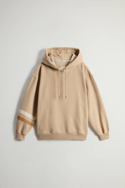 Kapuzenpullover aus reiner Baumwolle mit Streifenmuster am Ärmel Beige photo 2 | Woolrich