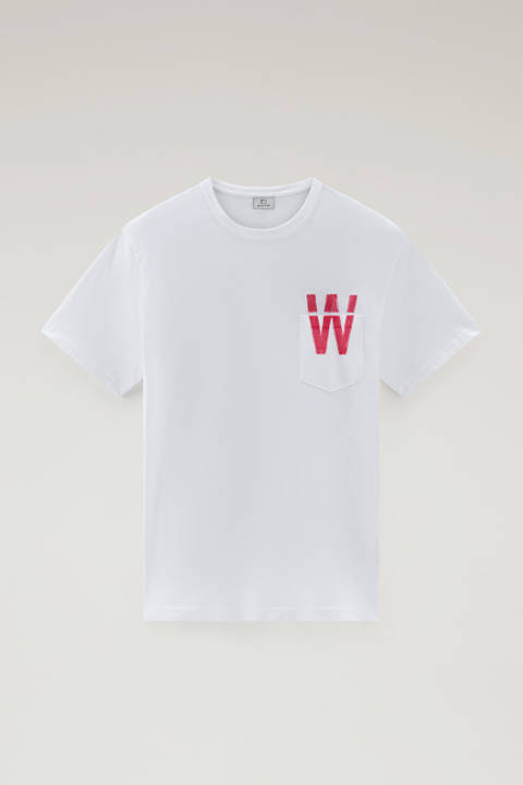T-shirt en pur coton avec petite poche Blanc photo 2 | Woolrich