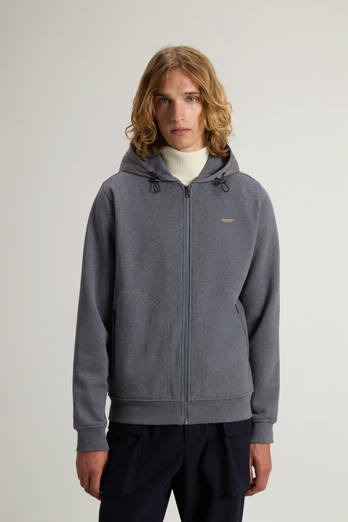 Men's Full-Zip High Neck Sweatshirt in Cotton-Blend Interlock with