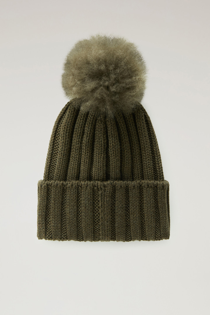 Beanie in Pure Virgin Wool with Cashmere Pom-Pom Green photo 2 | Woolrich