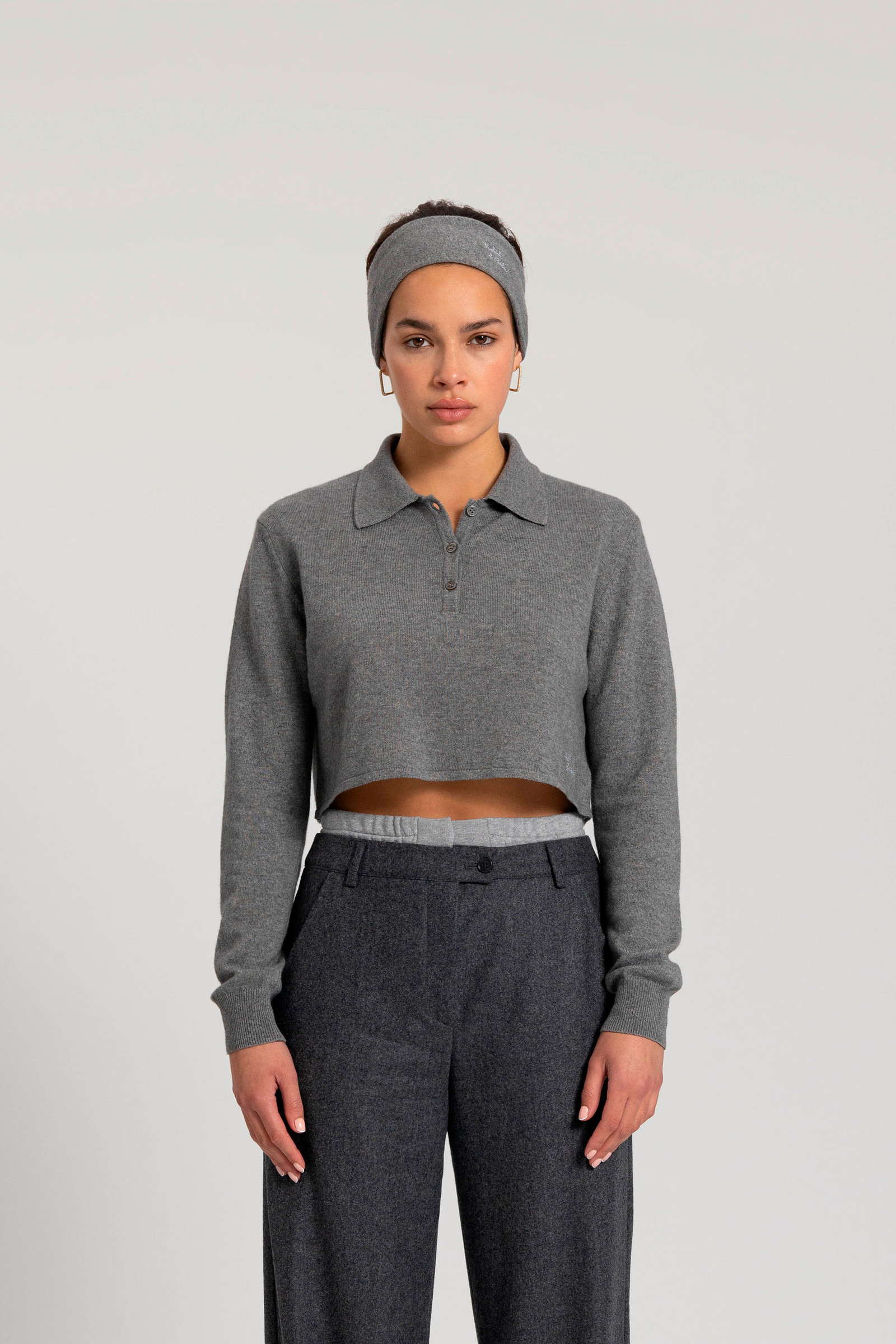 Crop polo in misto lana vergine con fascia abbinata - Daniëlle Cathari / Woolrich grigio | Woolrich