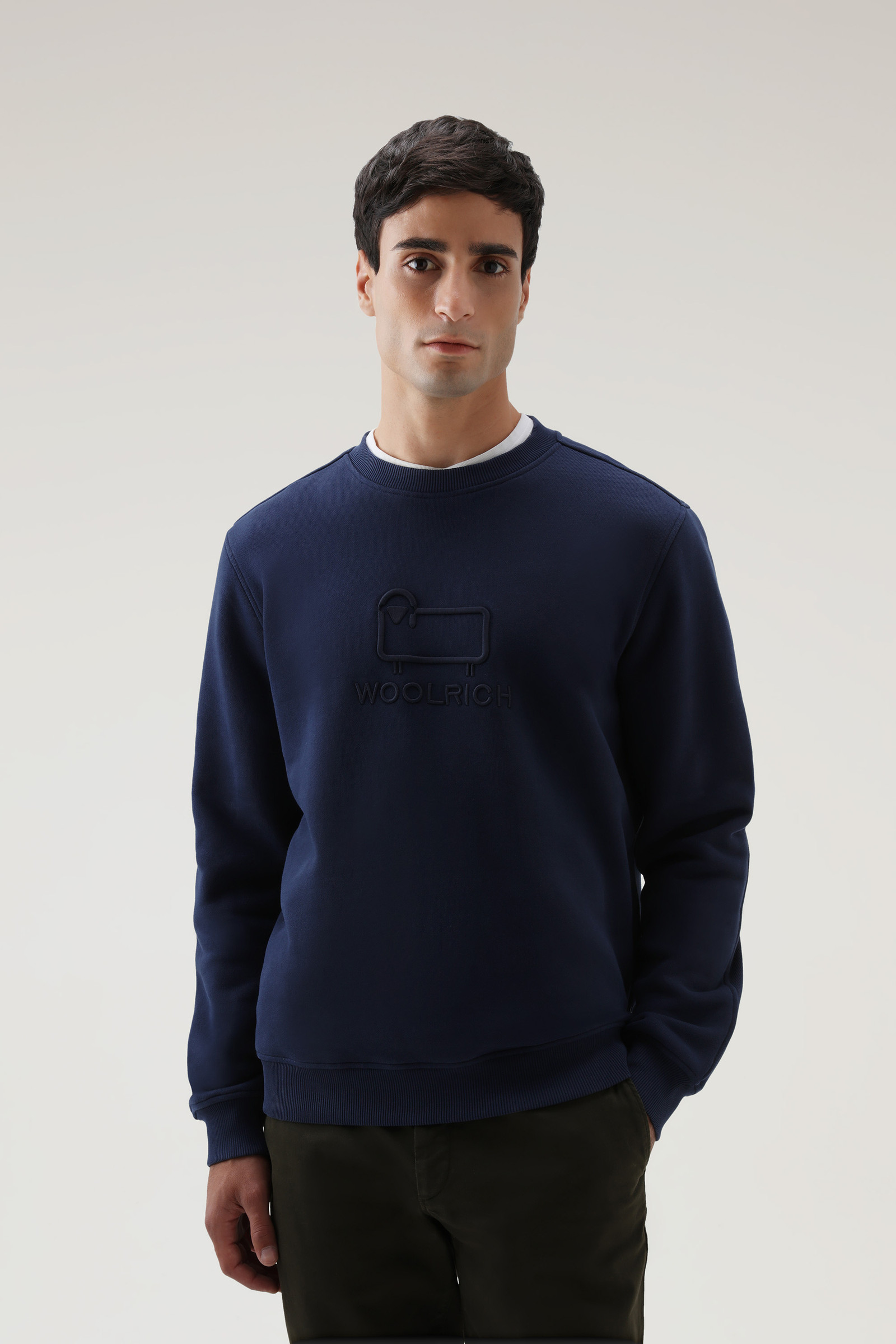 Classic Fleece Crewneck with Embroidered Logo Blue | Woolrich USA