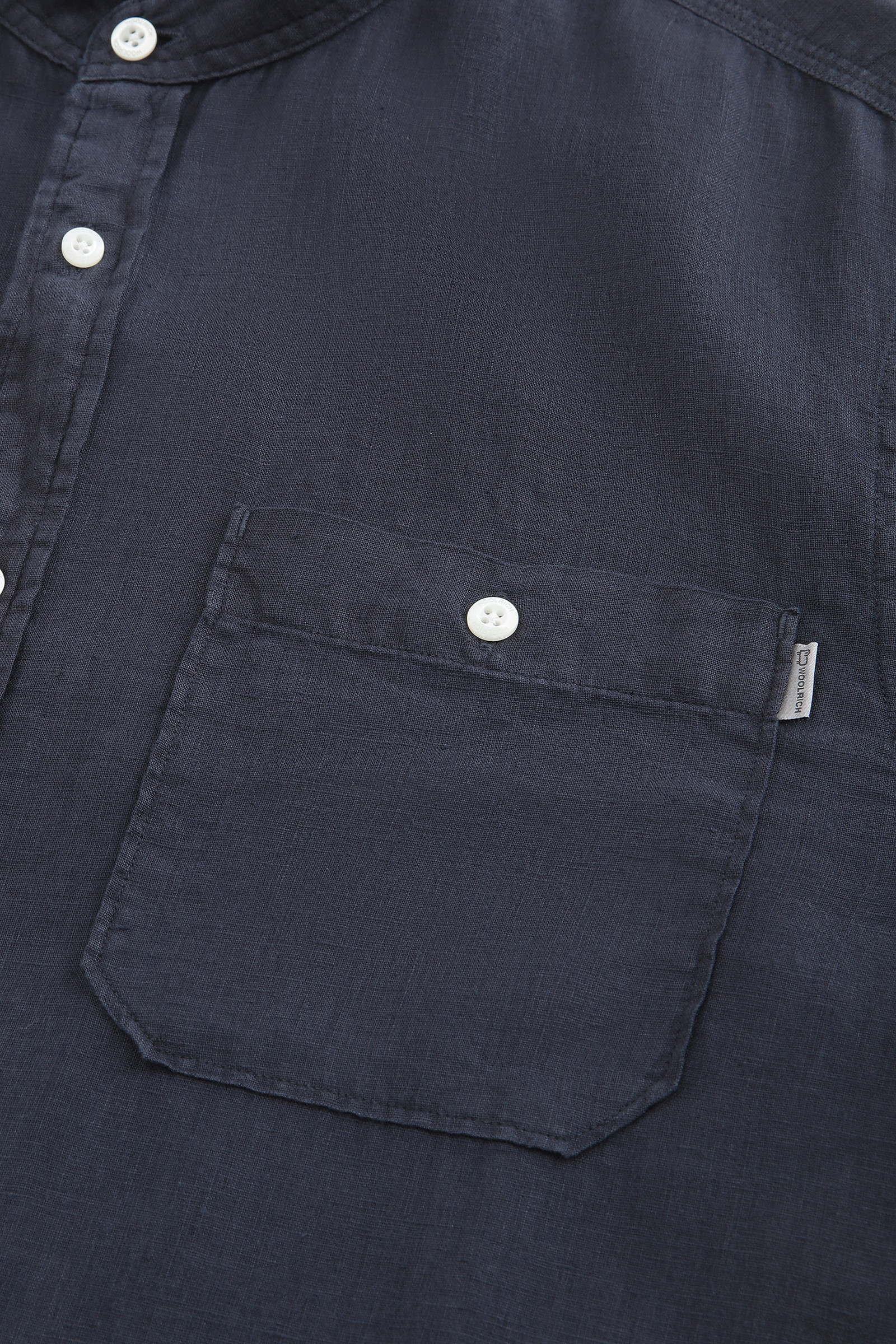 Chemise en pur lin teinte en pièce à col Mao bleu photo 6 | Woolrich