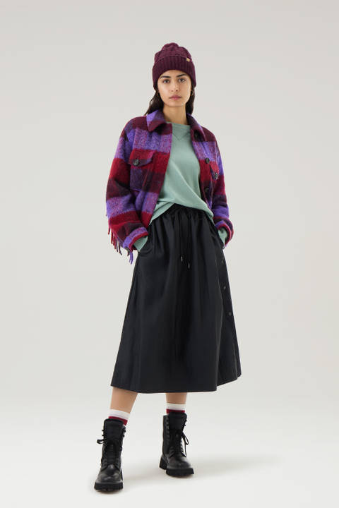 Check Overshirt wth Fringed Trim in Alpaca and Wool Blend Purple | Woolrich