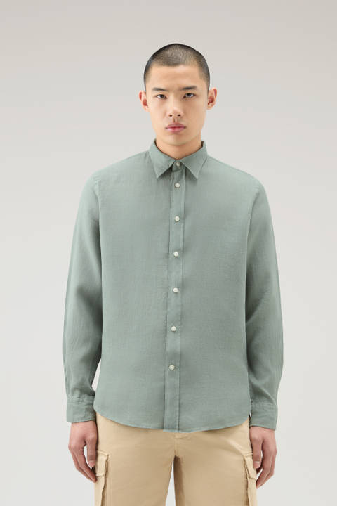 Garment-Dyed Pure Linen Shirt Green | Woolrich