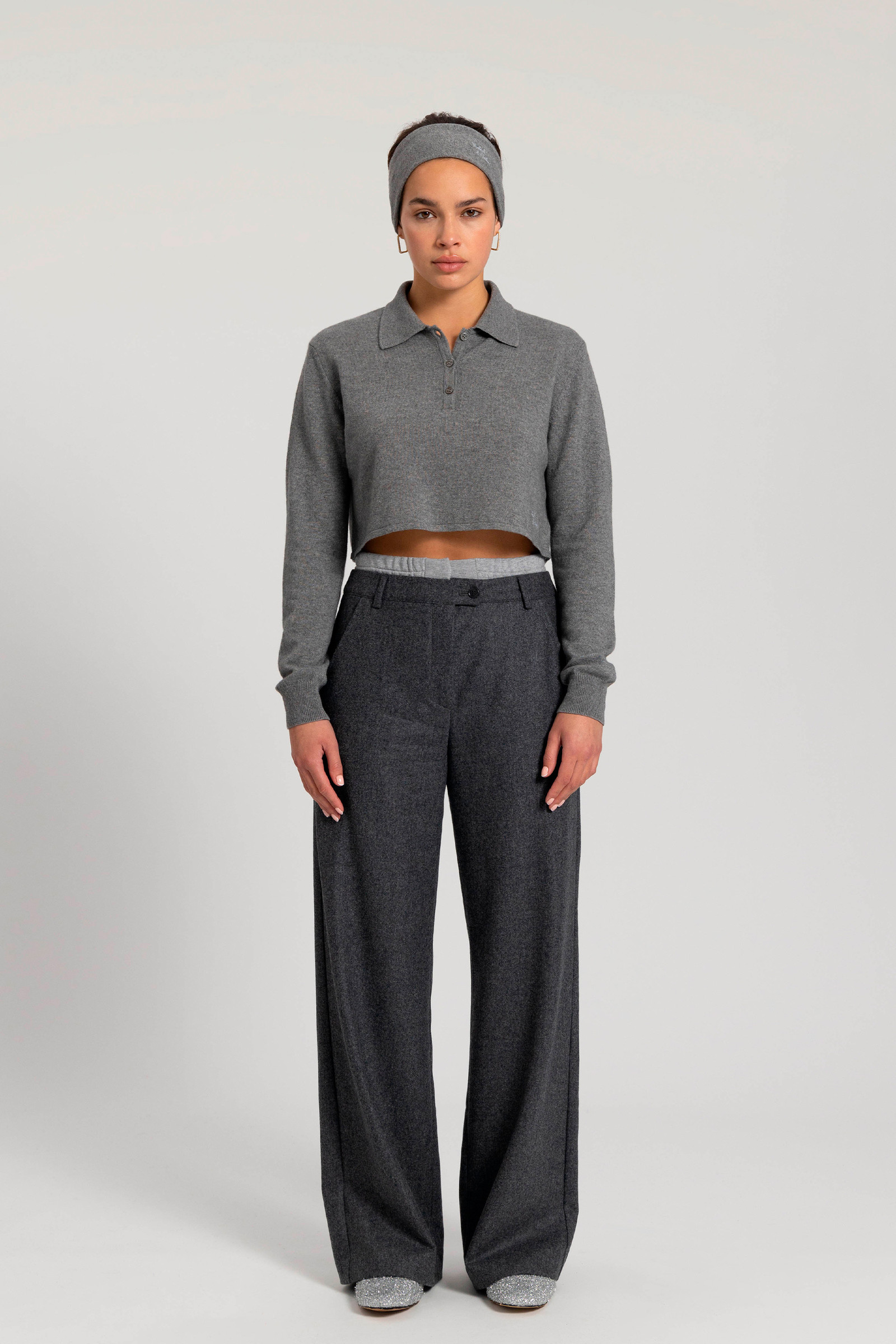 Crop polo in misto lana vergine con fascia abbinata - Daniëlle Cathari / Woolrich grigio photo 2 | Woolrich