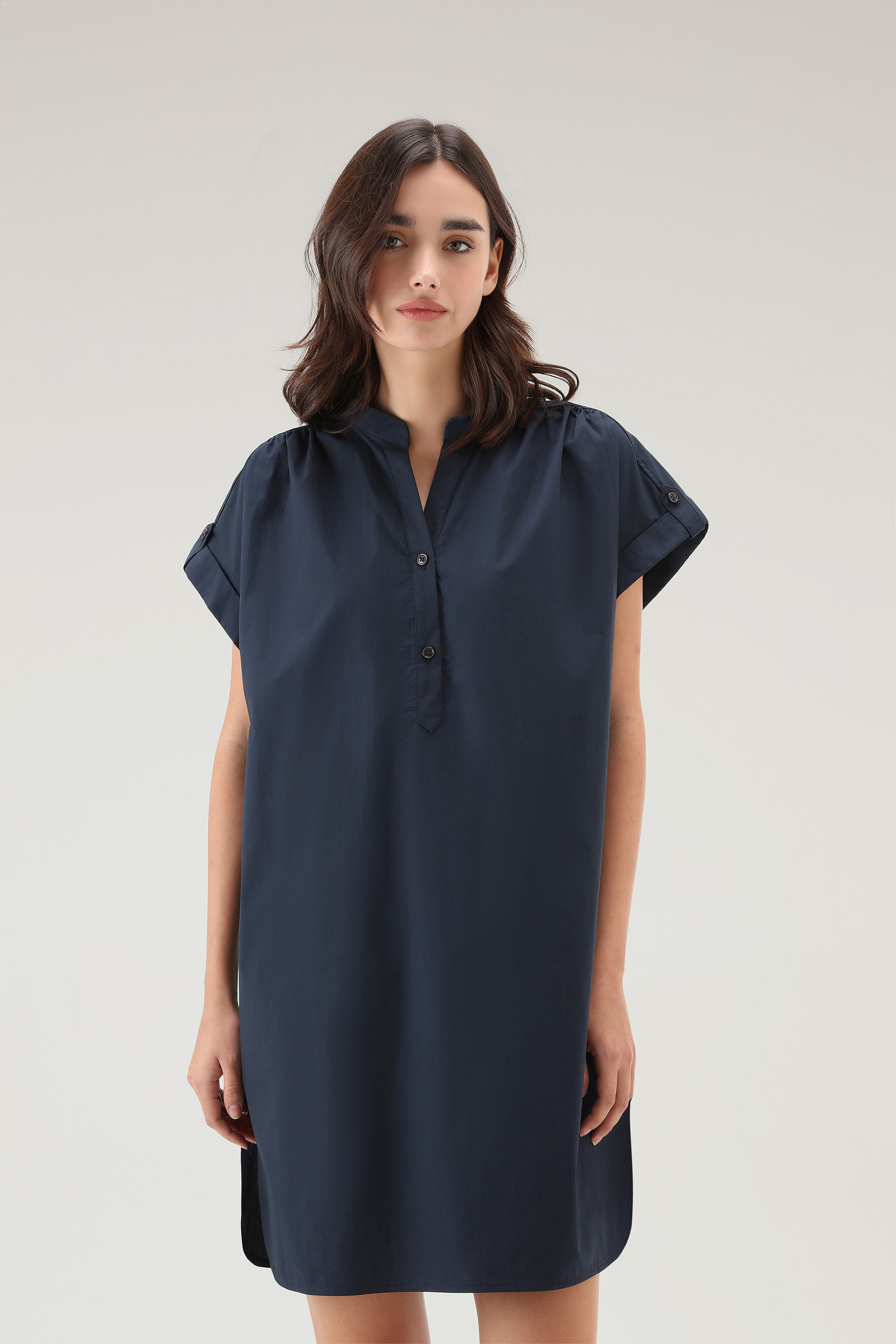 Short Dress in Pure Cotton Poplin with Gathered Details Blue | Woolrich