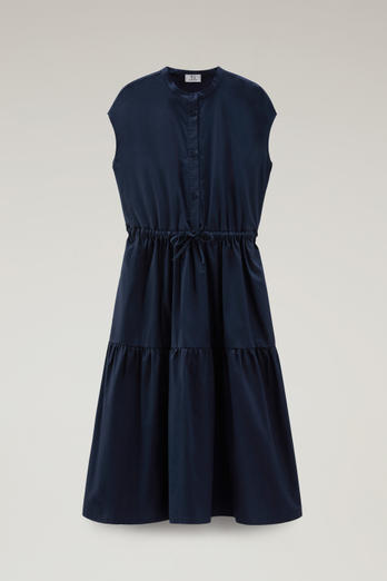 Robe en popeline de pur coton avec volants Bleu | Woolrich