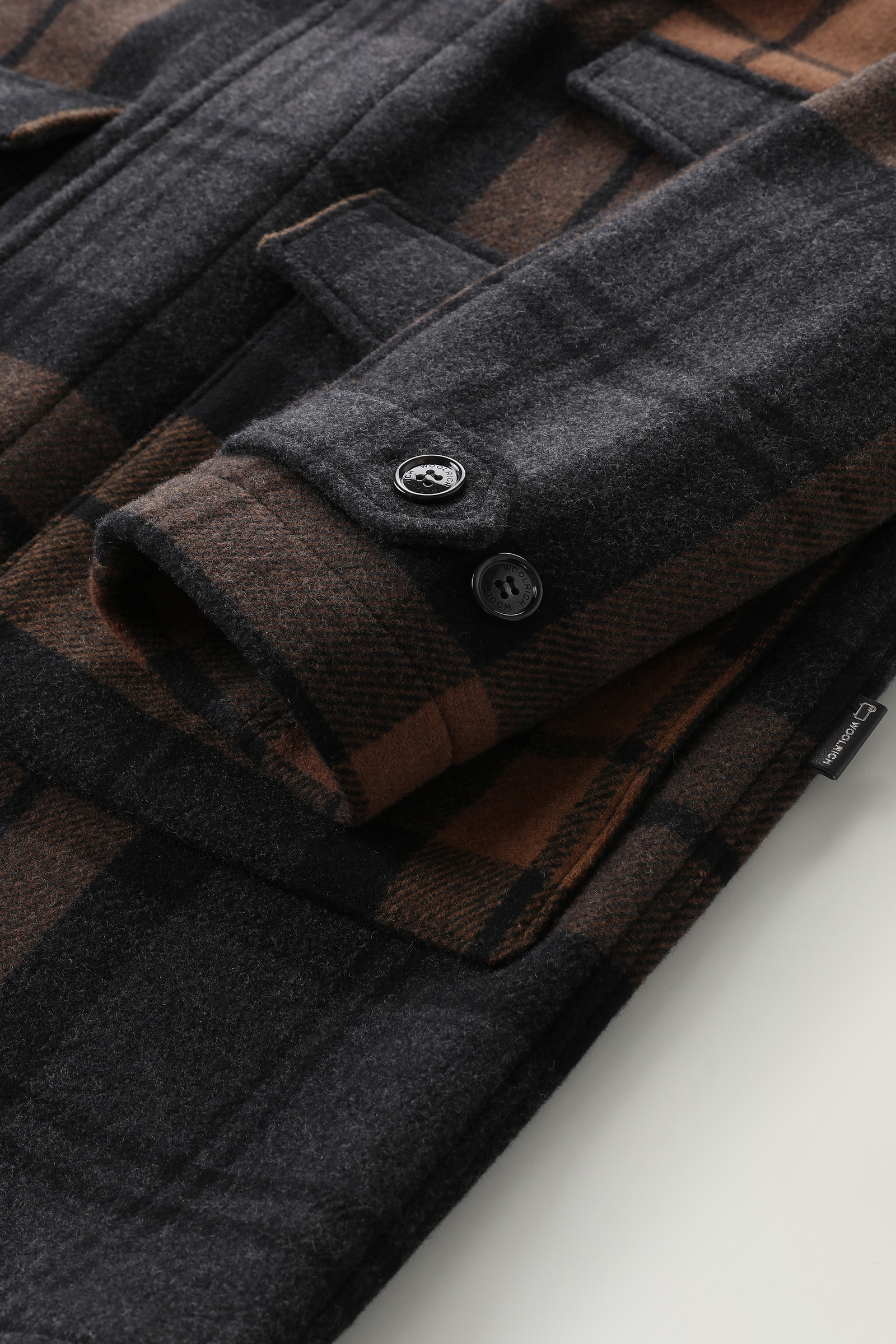 Men's Upstate Recycled Melton Wool Check Coat Brown | Woolrich USA