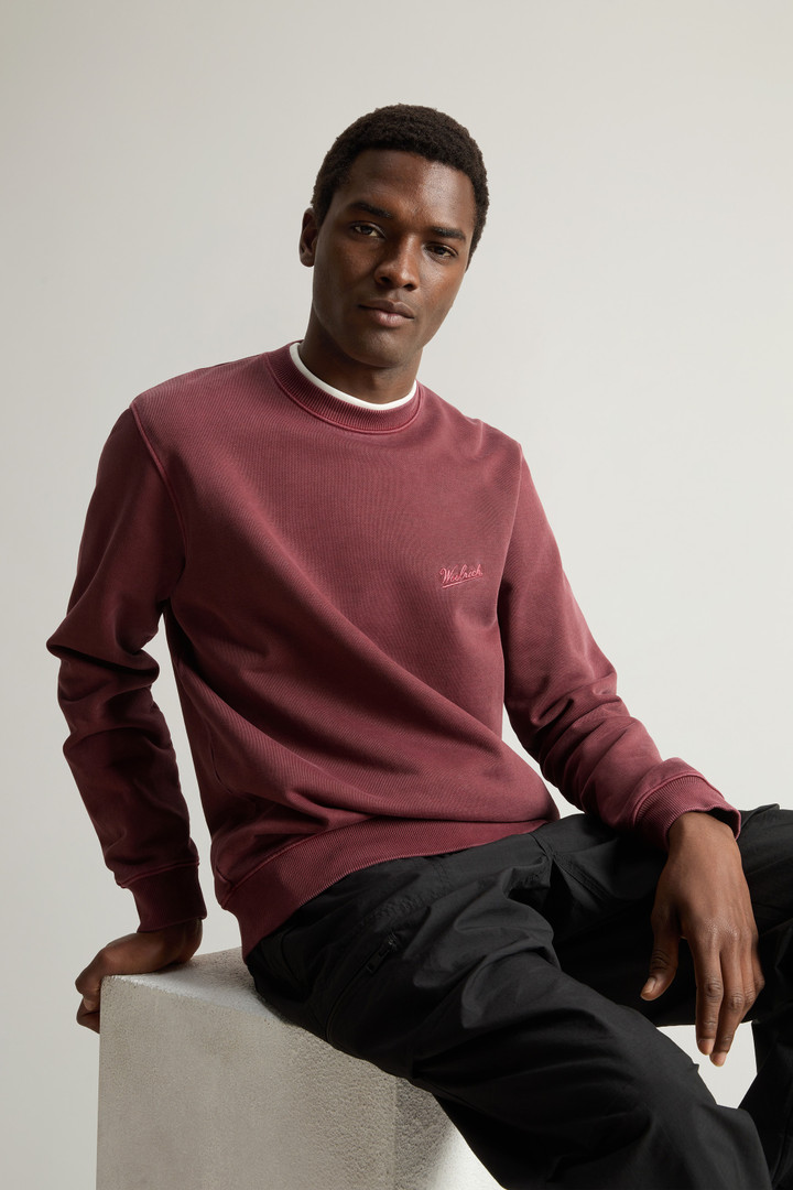 Garment-Dyed Crewneck Sweatshirt in Pure Cotton with Embroidered Logo Purple photo 4 | Woolrich