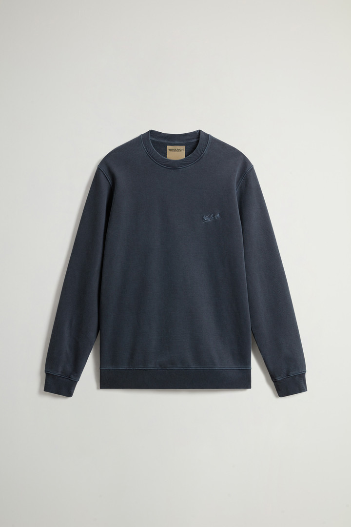 Stückgefärbtes Sweatshirt mit Rundhalsausschnitt aus reiner Baumwolle mit aufgesticktem Logo Blau photo 5 | Woolrich