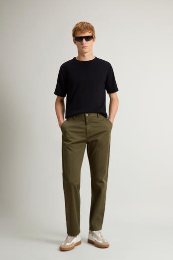 Garment-Dyed Stretch Cotton Twill Chinos Green | Woolrich