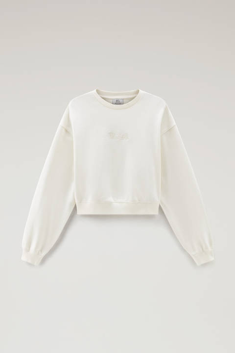 Sweat-shirt à col rond en pur coton avec logo brodé Blanc photo 2 | Woolrich