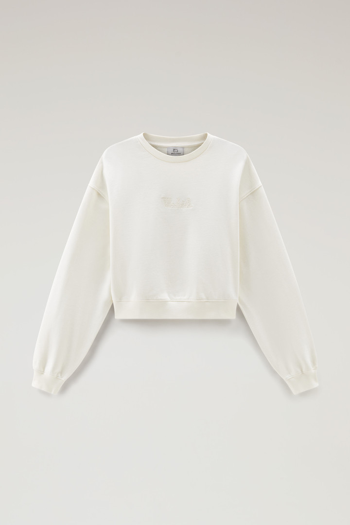 Crewneck Pure Cotton Sweatshirt with Embroidered Logo White photo 5 | Woolrich
