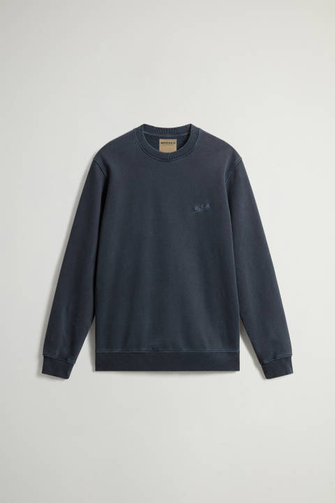 Stückgefärbtes Sweatshirt mit Rundhalsausschnitt aus reiner Baumwolle mit aufgesticktem Logo Blau photo 2 | Woolrich