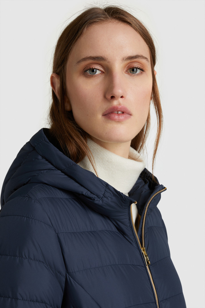 navy long padded jacket