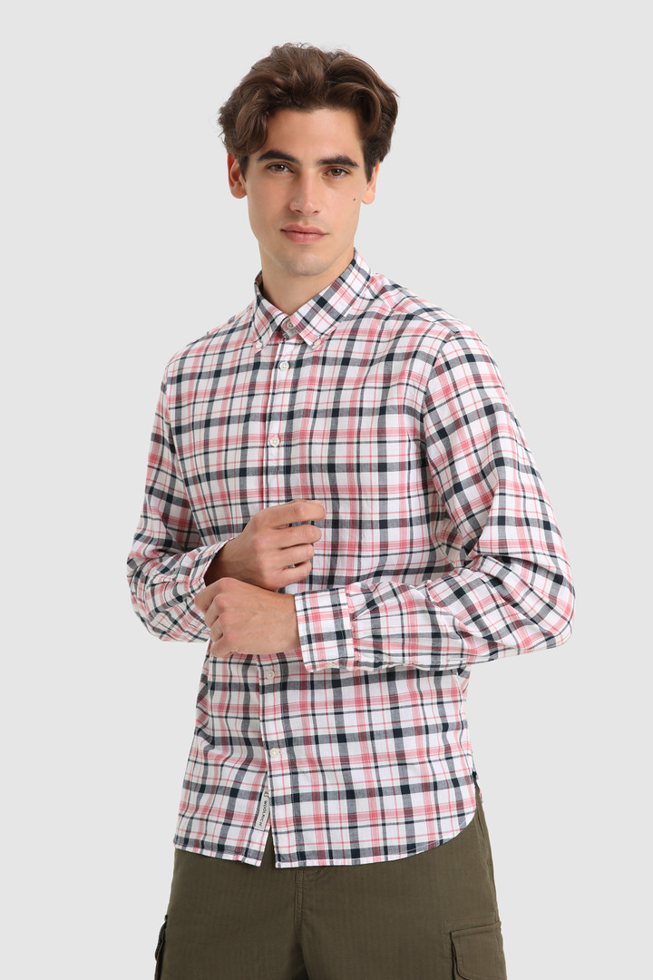 Shirt mit Knopfleiste und Madras-Muster aus Baumwollpopeline Rosa | Woolrich