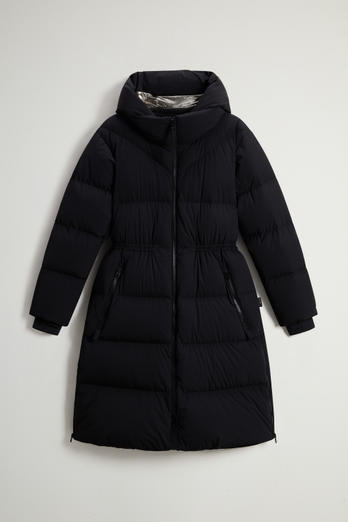 Long Quilted Stretch Nylon Parka with Removable Hood Black photo 1 | Woolrich