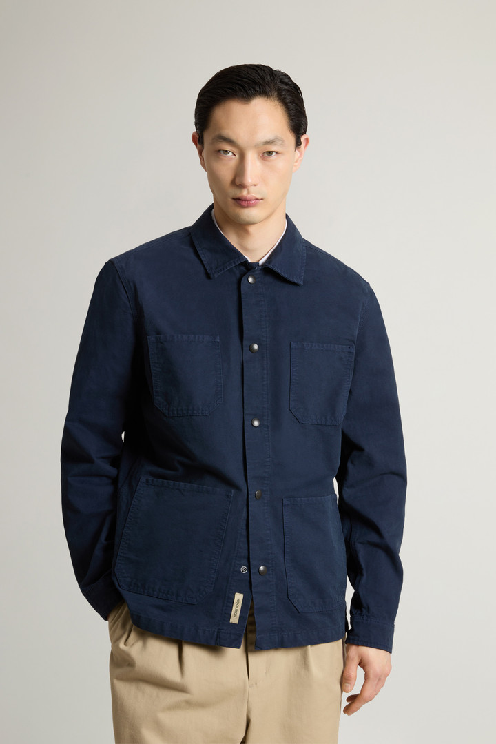 Garment-Dyed Pure Cotton Canvas Overshirt Blue photo 1 | Woolrich