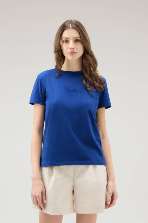 T-Shirt aus reiner Baumwolle mit aufgesticktem Logo Blau | Woolrich