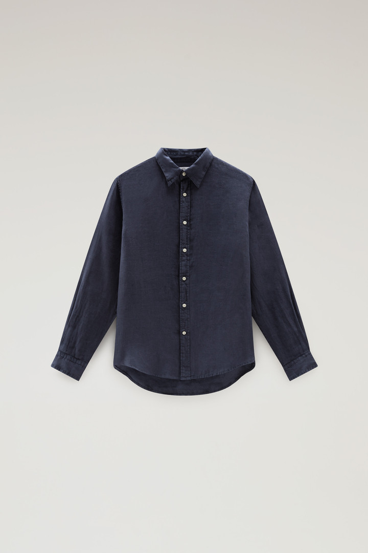 Garment-Dyed Pure Linen Shirt Blue photo 5 | Woolrich