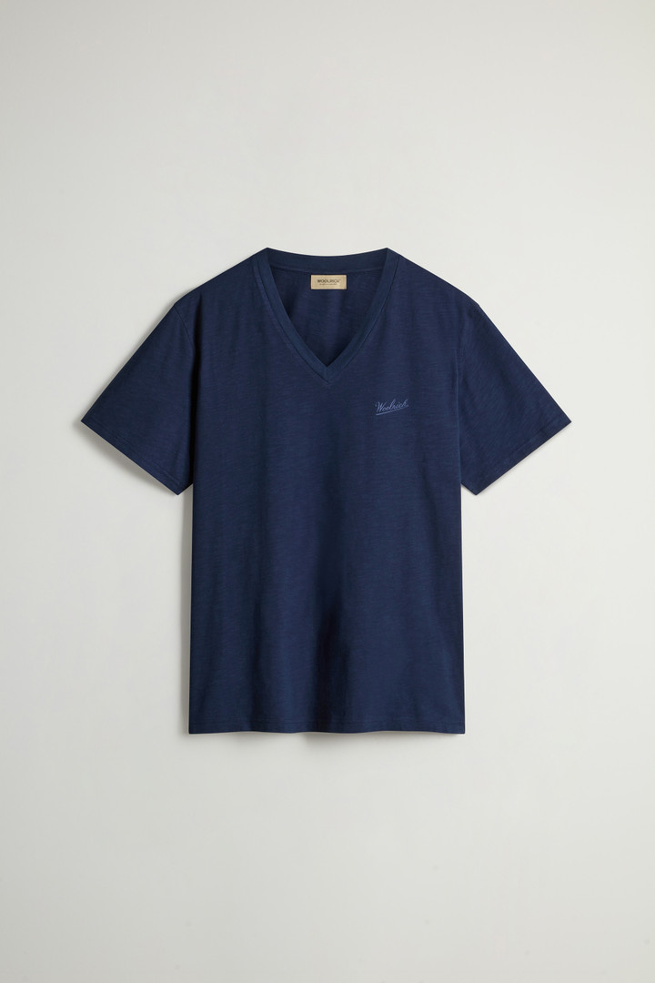 Pure Cotton Slub T-Shirt with V-Neck Blue photo 5 | Woolrich