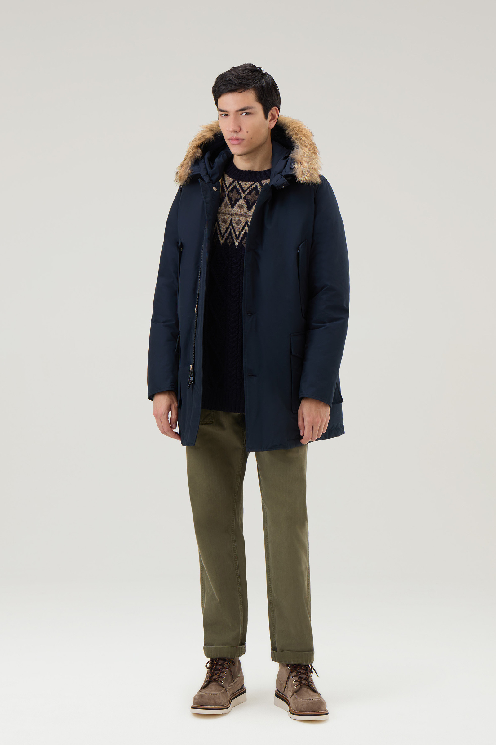 Arctic Parka in Ramar Cloth with Detachable Fur Trim Blue photo 2 | Woolrich