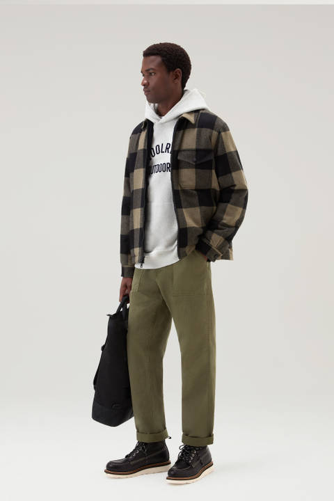 Overshirt in Recycled Italian Wool Blend with Sherpa Lining Green | Woolrich