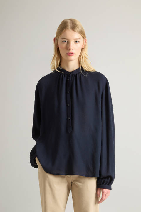 Shirt with Band Collar Blue | Woolrich