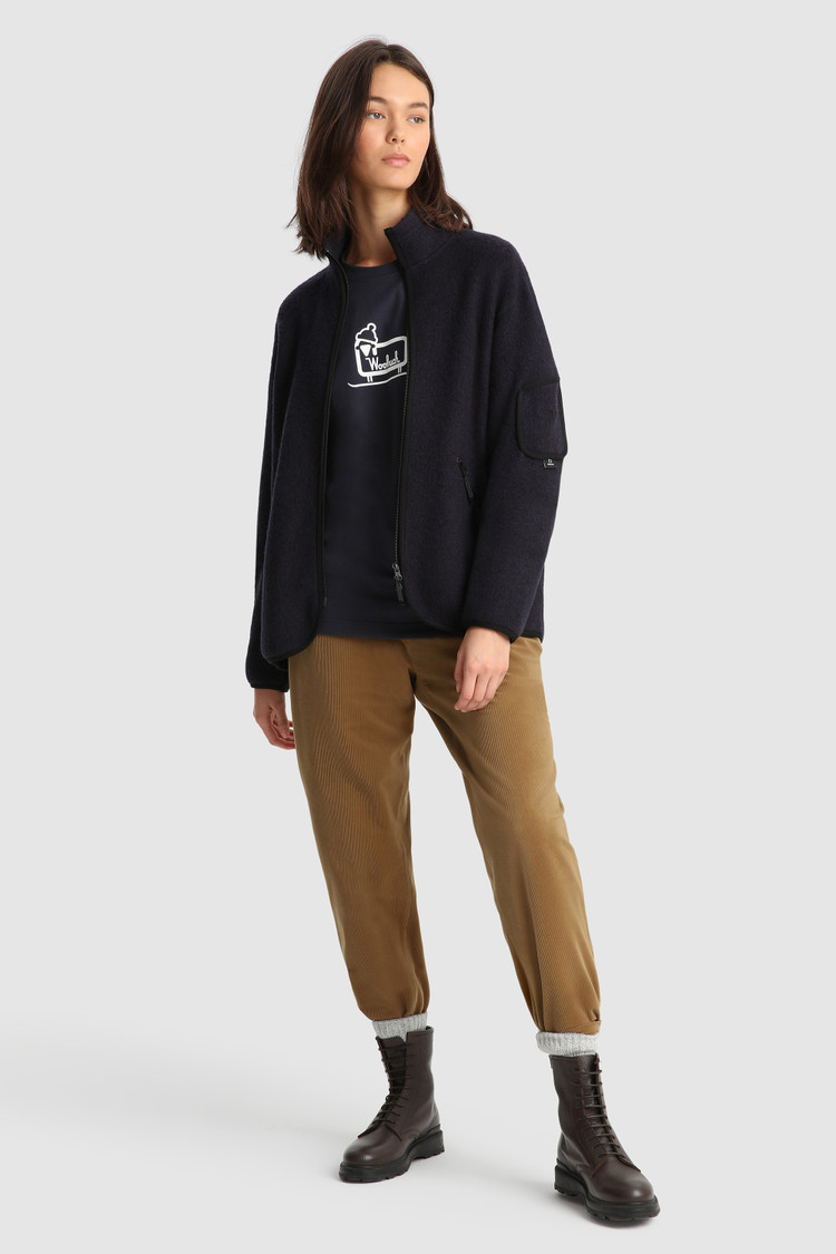 Leichter Terra-Melton Pullover mit durchgehendem Reißverschluß