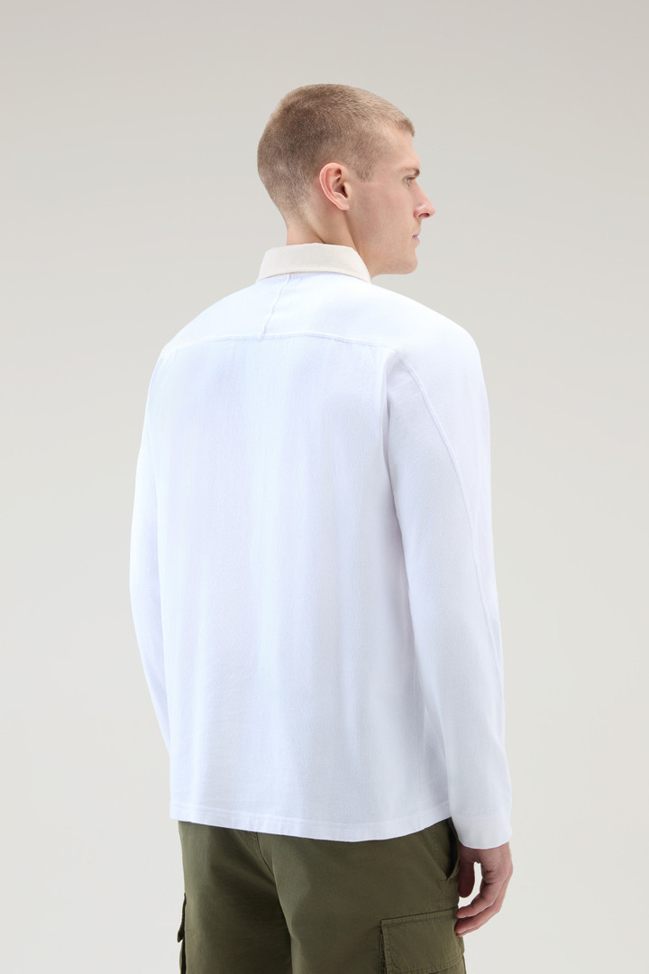 Long-Sleeved Polo Shirt in Pure Cotton White photo 3 | Woolrich