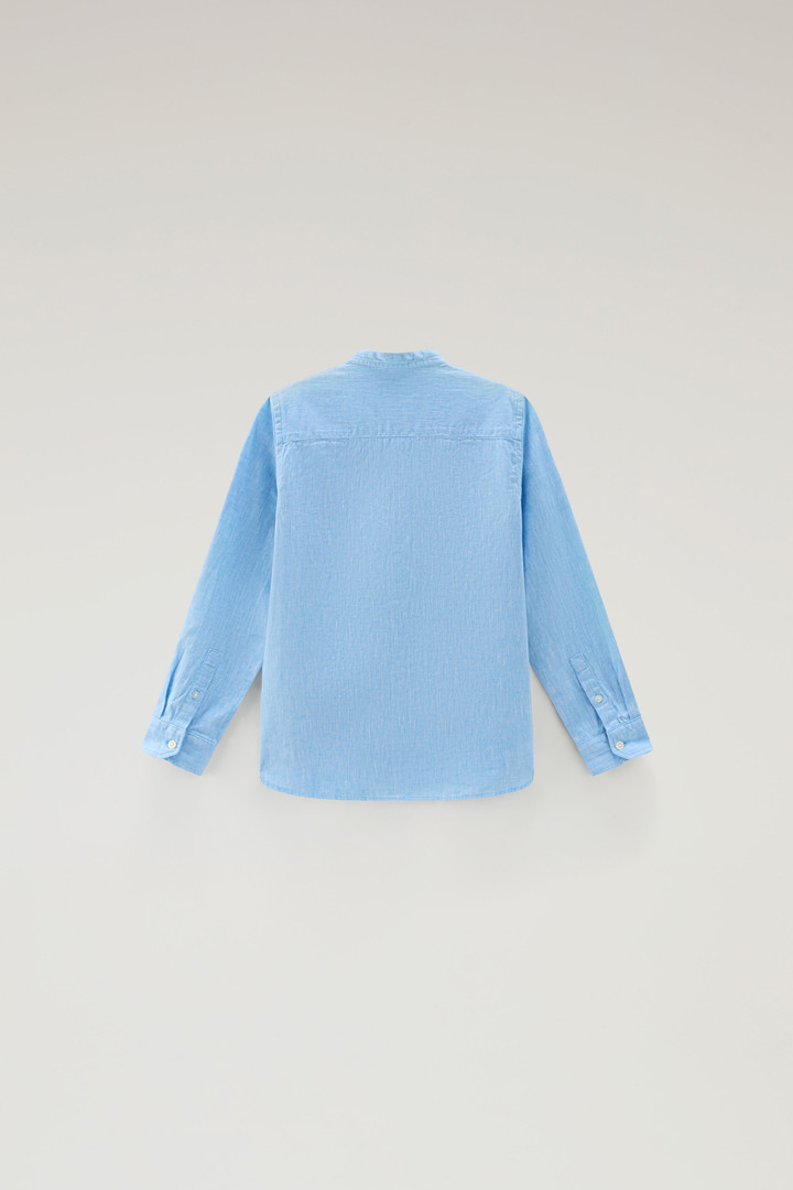 Girls' Band Collar Shirt in Cotton-Linen Blend Blue photo 2 | Woolrich