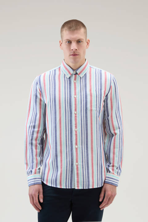 Striped Shirt in Cotton-Linen Blend Red | Woolrich