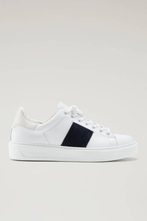 Classic Court Sneakers in Leather with Contrast Suede Side Band White | Woolrich