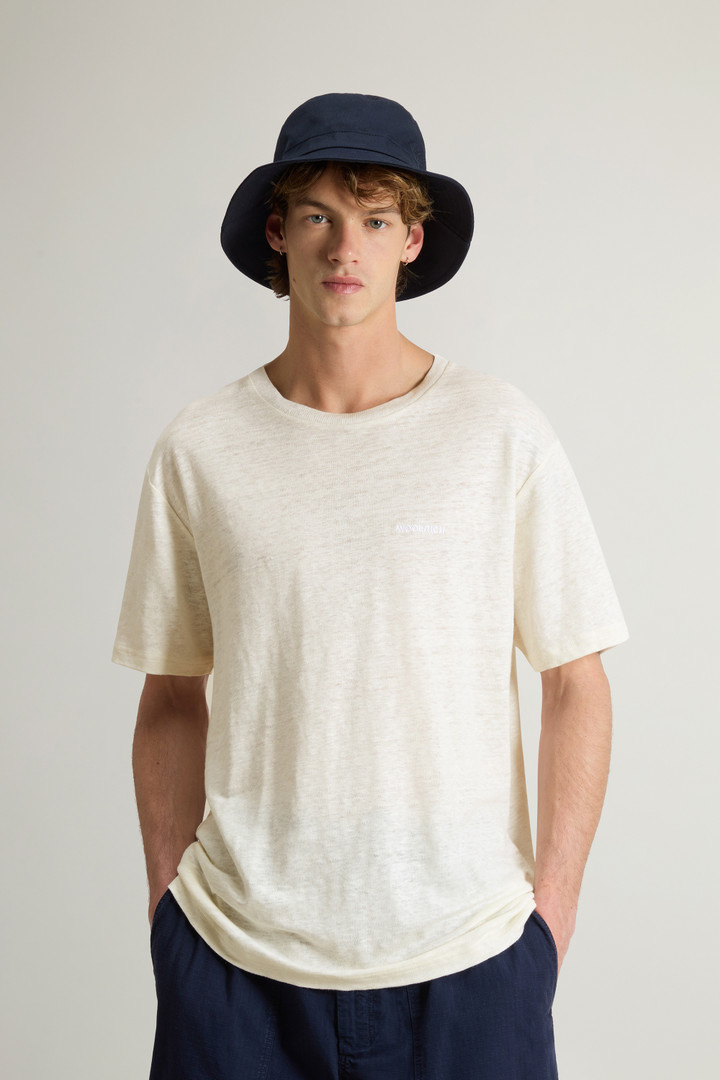 T-shirt en pur lin avec logo brodé Blanc photo 1 | Woolrich