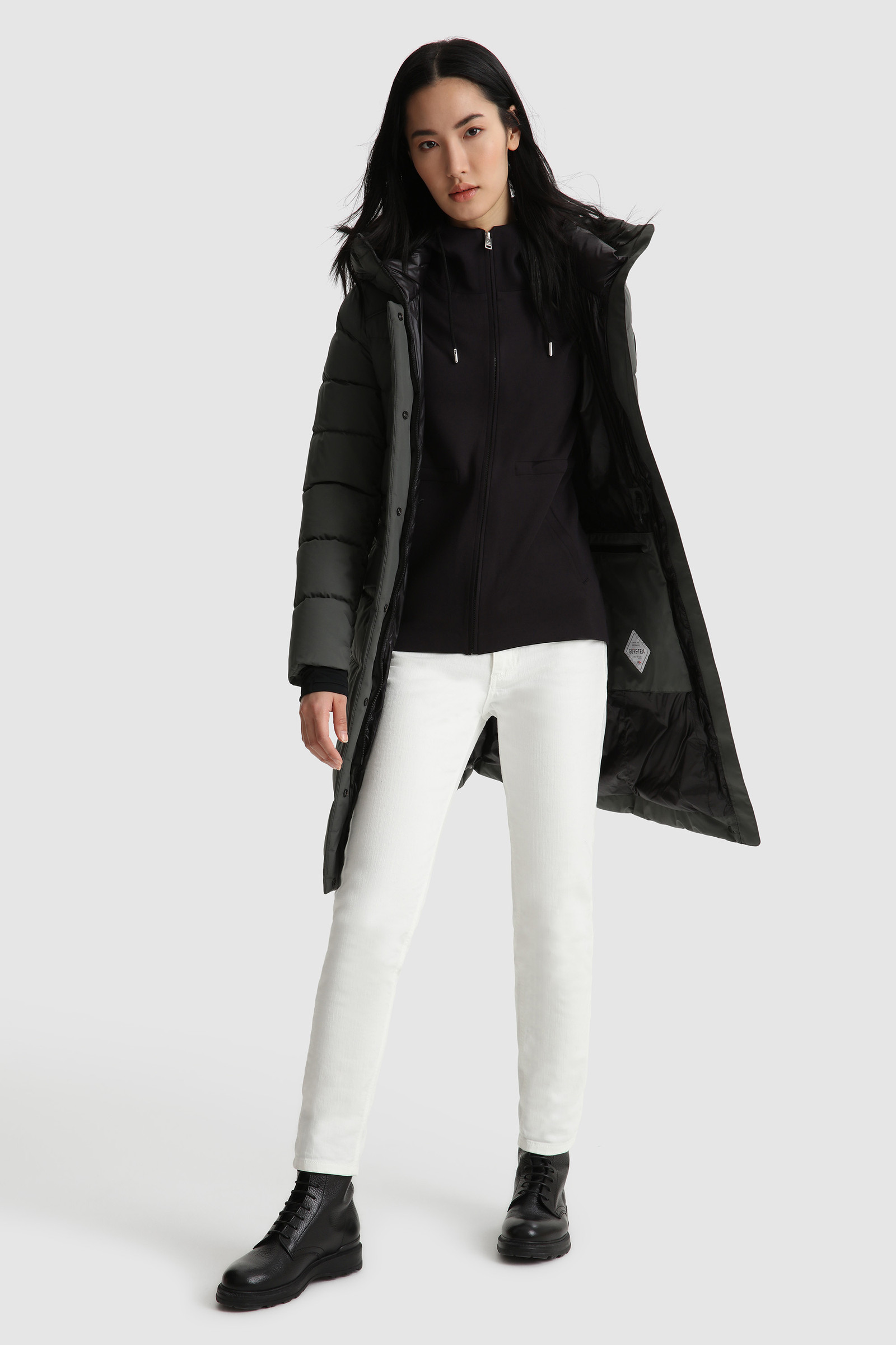 Stretch Cotton Full-Zip Hoodie Black photo 2 | Woolrich