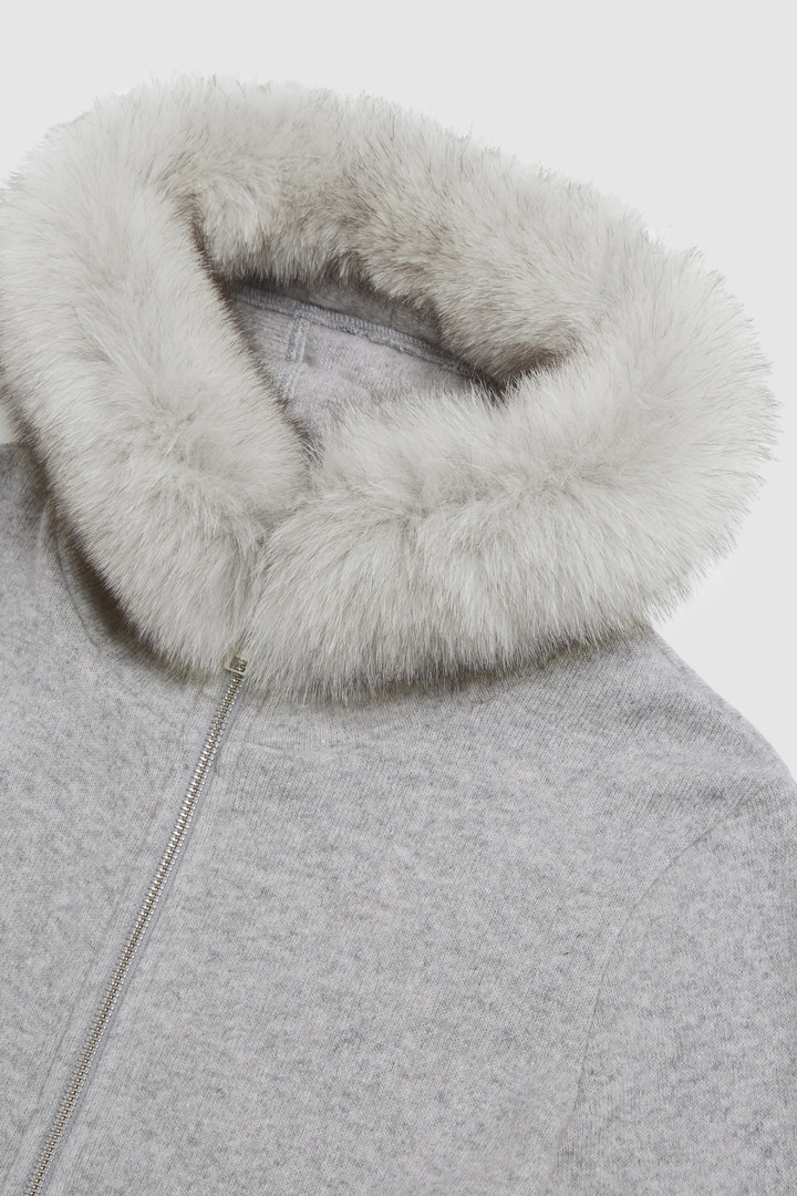 Wool-cotton zipped sweatshirt with hood