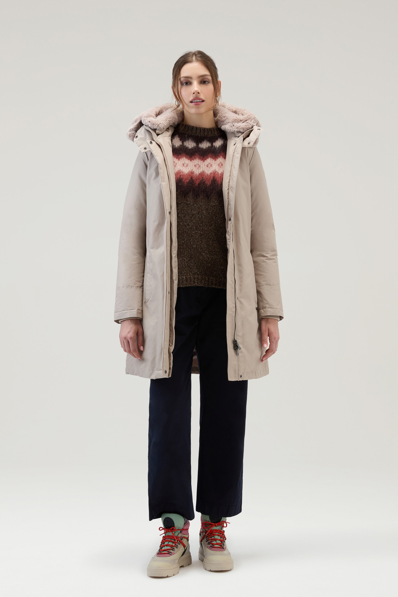Women's Bow Bridge Parka in Ramar Cloth with Faux Fur Taupe | Woolrich UK