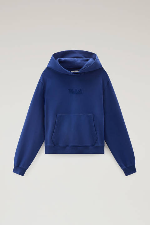 Sweat-shirt en pur coton à capuche et logo brodé Bleu photo 2 | Woolrich