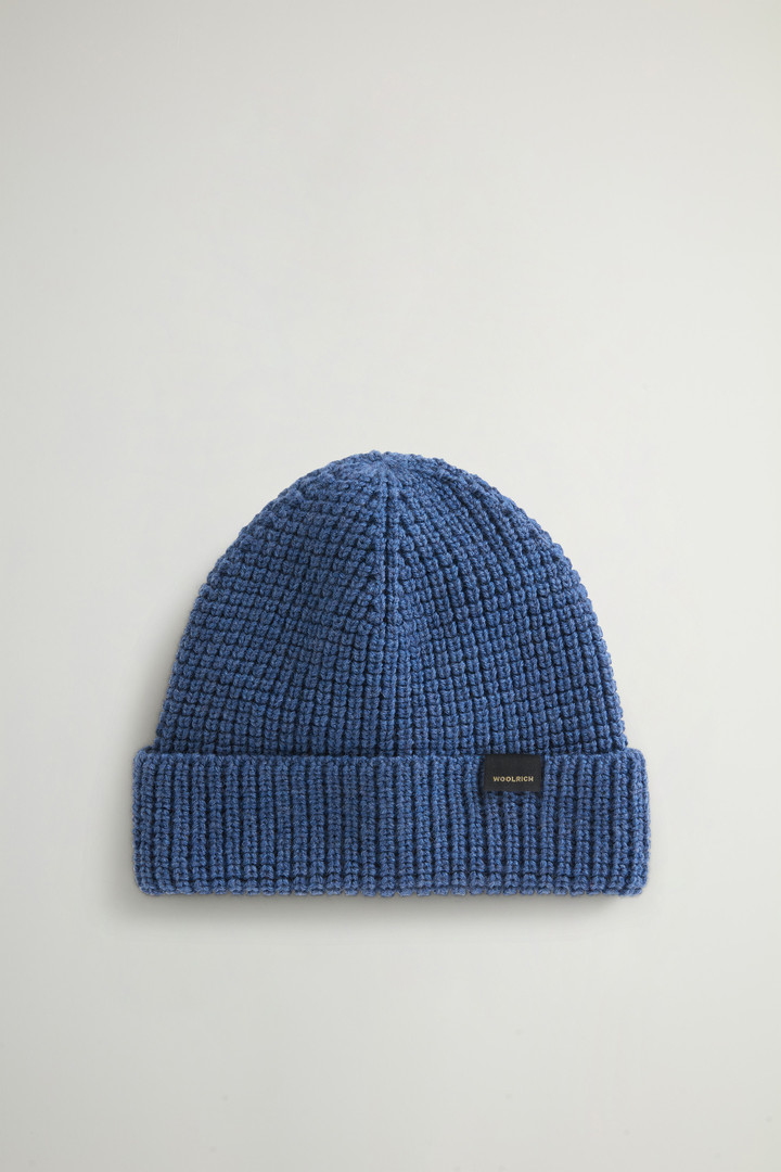 Woolrich Man Beanie in Pure Merino Virgin Wool with Honeycomb Stitch Blue Size L