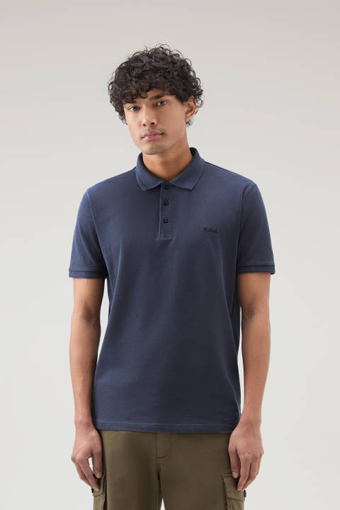 Garment-Dyed Mackinack Polo in Stretch Cotton Piquet Blue | Woolrich