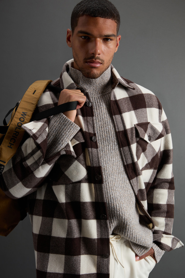 Check Overshirt in Pure Cashmere by Todd Snyder Brown photo 4 | Woolrich